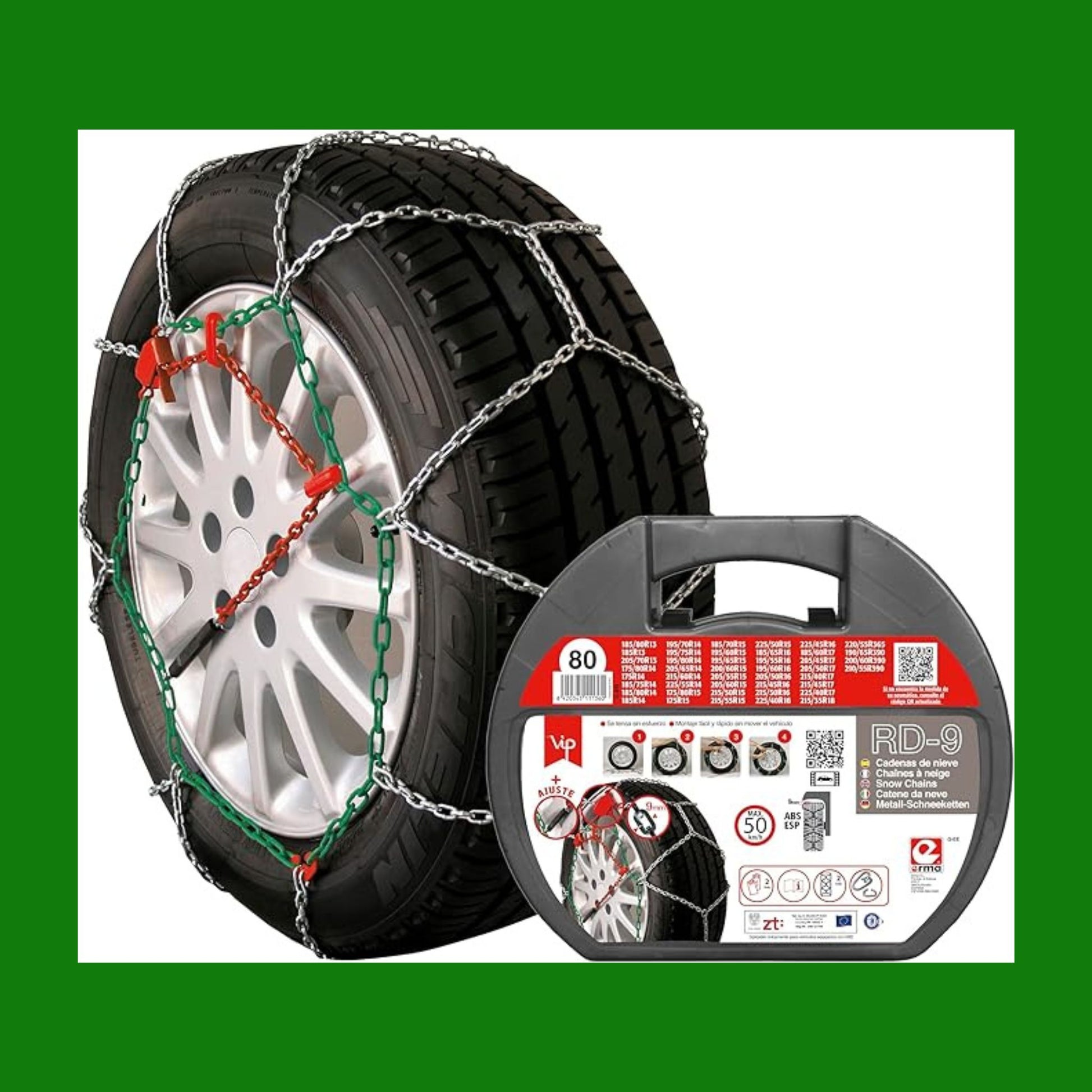 VIP RD9 - Catene da neve in metallo RD9 mm, misura 80, set 2 pezzi,