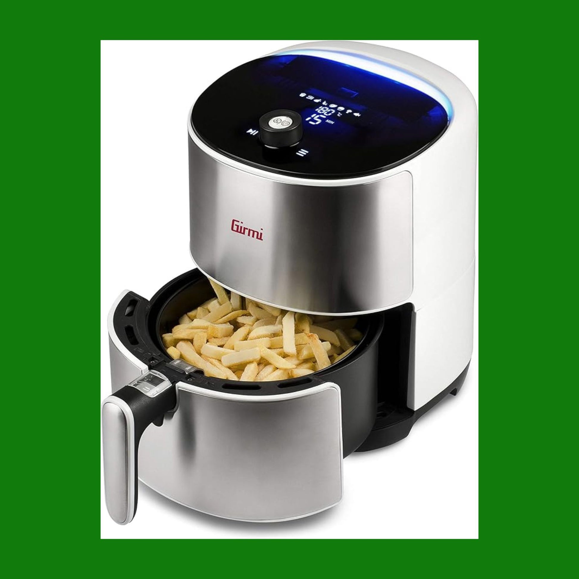 Girmi FG95 Friggitrice ad Aria "EcoFrit" 3,2 Litri. Contenitore e cestello antiaderenti. 8 programmi, 1500W, Bianco/Acciaio