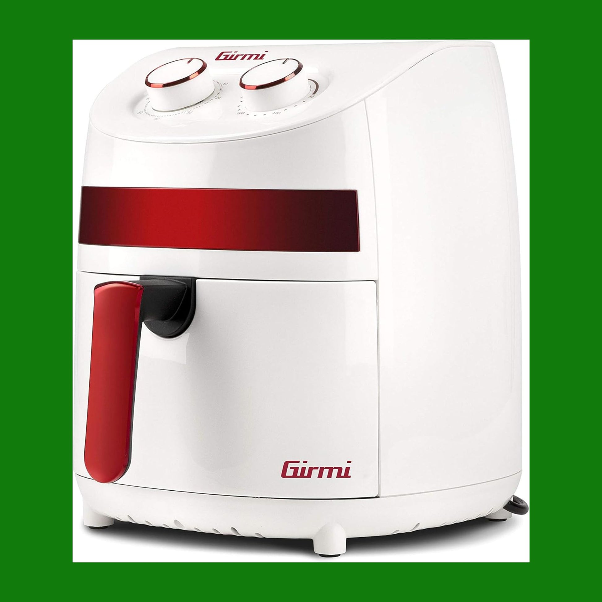 Girmi FG93 Ecofrit Compact Friggitrice ad Aria, 3,2 Litri, 1000W, Eco - 30% risparmio energetico, Contenitore e vassoio antiaderenti, Temperatura regolabile, Ricettario incluso, Bianco/Rosso