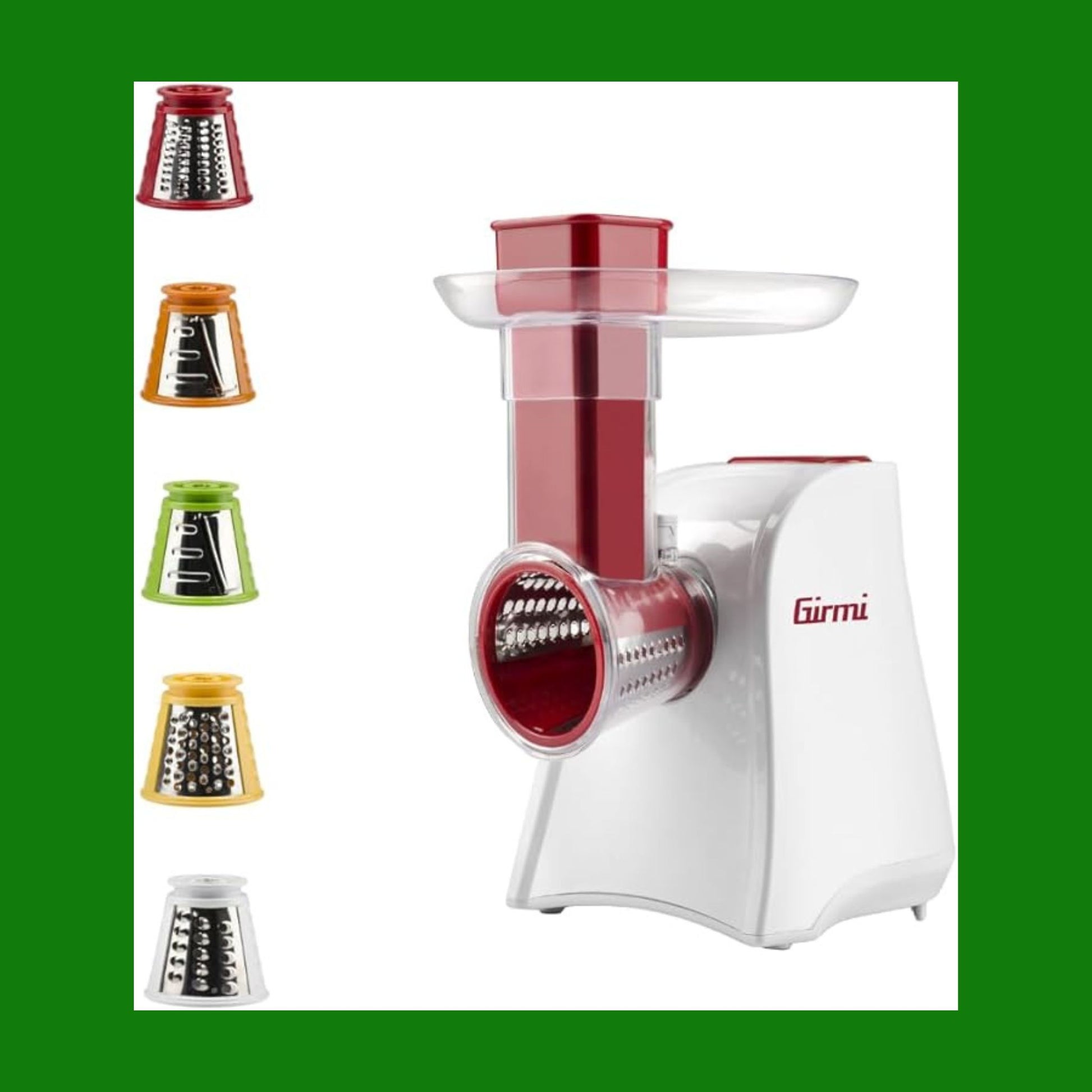 Girmi GT45 Affettaverdure e Grattugia, Accessorio porta rulli, 5 Rulli Inox, 150 W, Completamente smontabile