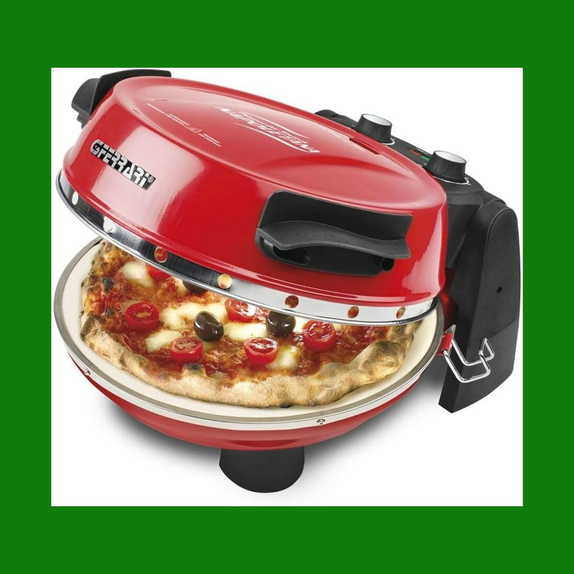 G3 Ferrari G10032 Pizzeria Snack Napoletana Forno Pizza Plus Evo, Doppia Pietra Refrattaria, Diametro 31 cm, 1200 W, Palette e ricettario inclusi, Rosso