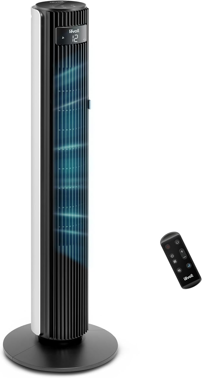 LEVOIT Ventilatore a Torre25 dB 7,9 |108 cm, Regolazione 60° Potente 7,9m/s per Camere da Letto, Stanze Grandi