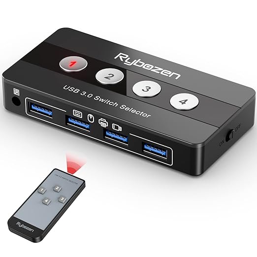 Rybozen USB 3.0 Switch 4 Porte per 4 PC 4 Ingressi 4 Uscite USB Interruttore per Stampante Tastiera Mouse Chiavetta USB Disco Rigido
