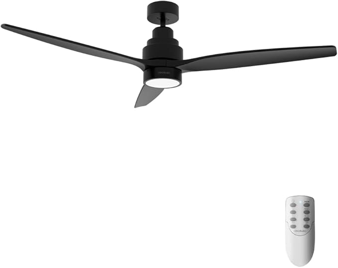 Cecotec Ventilatore da soffitto con luce EnergySilence Aero 5350 Black Design 30 W, diametro 52" con 3 pale, motore DC, luce LED,