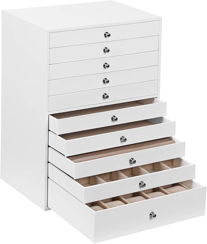 SONGMICS Scatola Portagioie con 10 Cassetti, Custodia per Gioielli, Organizzatore per Anelli, Collane, Orecchini, Braccialetti