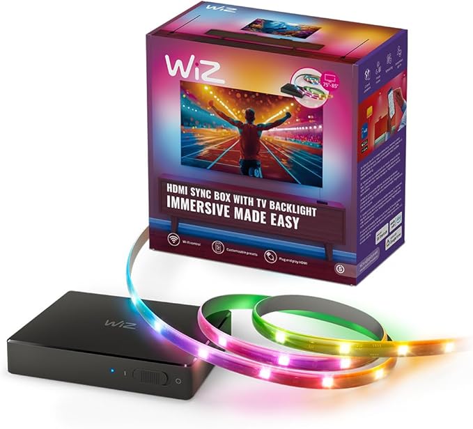 WiZ HDMI Sync Box con retroilluminazione TV, sincronizza la luce con film, giochi e musica, HDMI 2.0, Striscia LED RGBIC