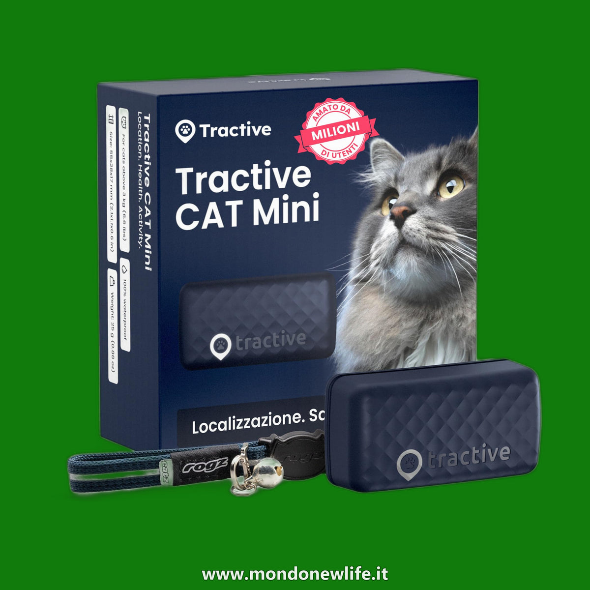 Tractive - GPS gatto modello Mini | N. 1 sul mercato | Localizzazione in tempo reale | Cronologia delle posizioni | Avvisi di salute | Monitoraggio dell'attività | Collare incluso