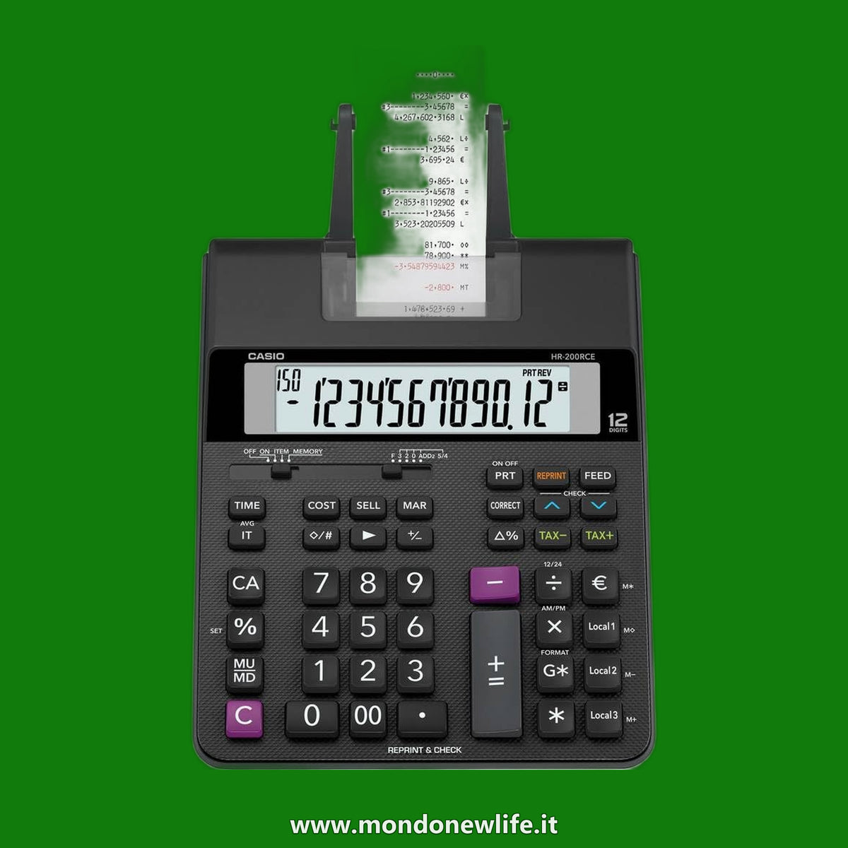 Casio HR-200RCE - Calcolatrice per la stampa Display, LCD a 12 cifre, Nero