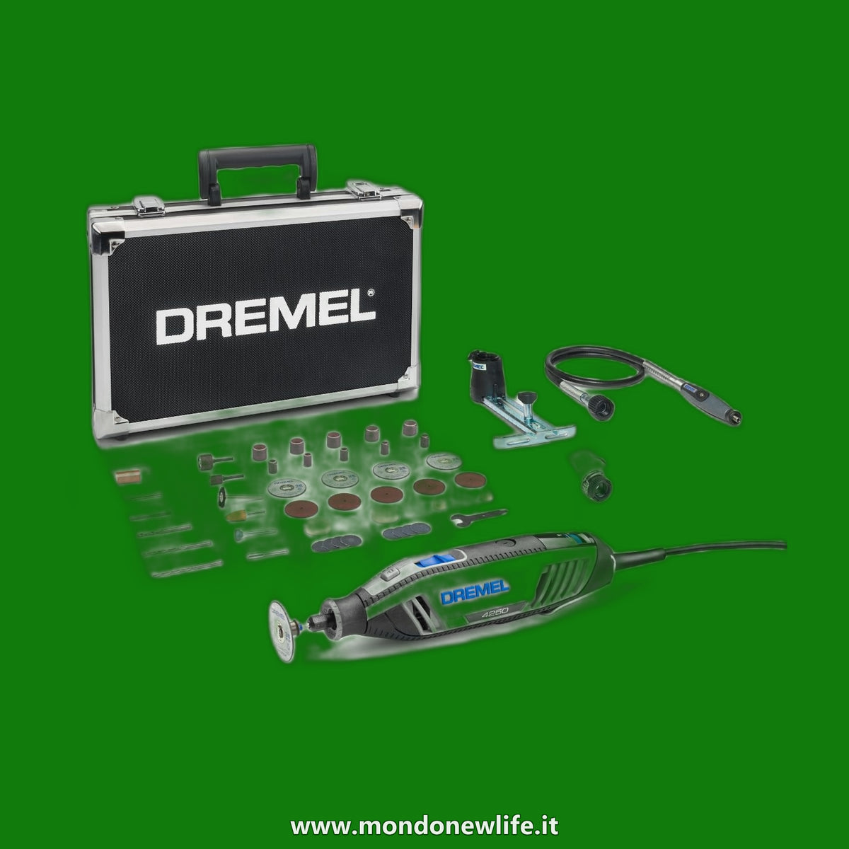 Dremel 4250 Multiutensile 175 W, Kit Multiutensile Amazon Exclusive con 3 Complementi e 45 Accessori, Motore da 175 W con Electronic Feedback, Velocità Variabile 5.000-35.000 giri/min