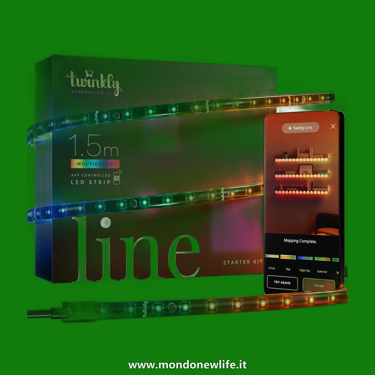 Twinkly Line Starter Kit 1.5m, Striscia LED Multicolore Magnetica e Adesiva, Kit con Controller Intelligente, Compatibile con Alexa e Google Home, 16M+ Colori, Controllato da App, Filo Nero