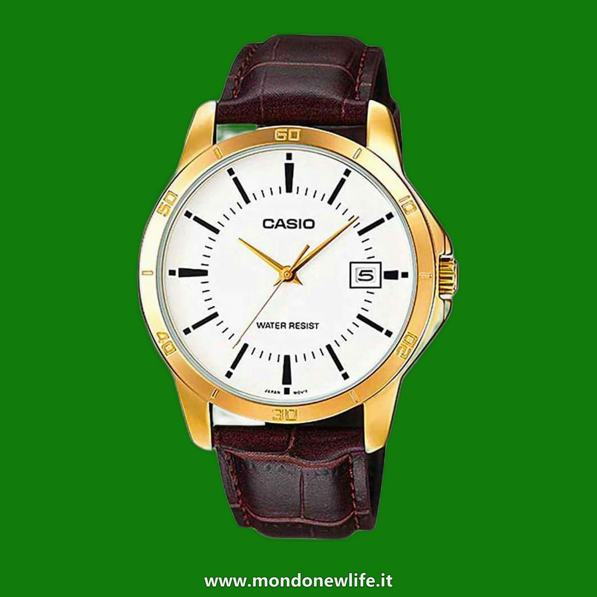 Casio Orologio da polso da uomo al quarzo classico cinturino in pelle marrone cassa in ottone display analogico bianco - MTP-V004GL-7A