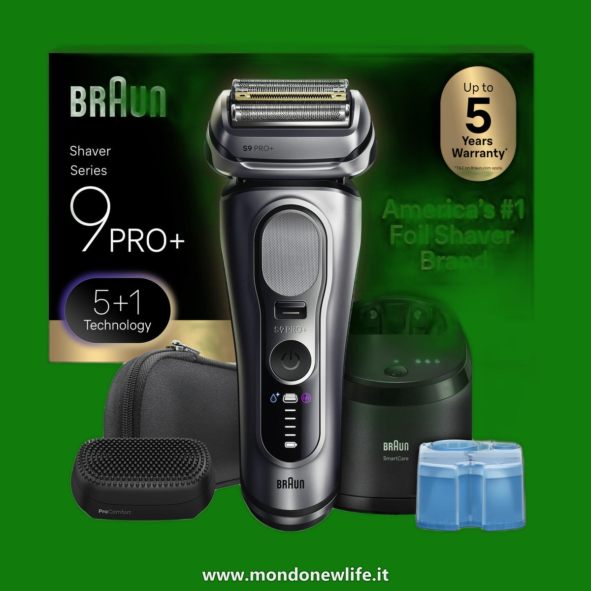 Braun Pro SensoAdapt, rasoio elettrico serie 9 PRO+, 6in1 SmartCare Center, 9697CC, argento