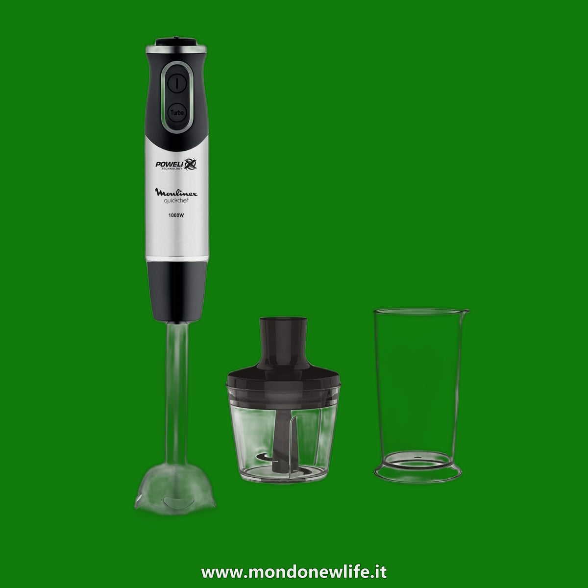 Moulinex DD6578 Quickchef 2in1 Frullatore a Immersione, 1000 W, Mixer con Tecnologia Powelix e 10 velocità, 2 Accessori, Bicchiere 800 ml e Tritatutto 500 ml, Lame in Acciaio Inossidabile