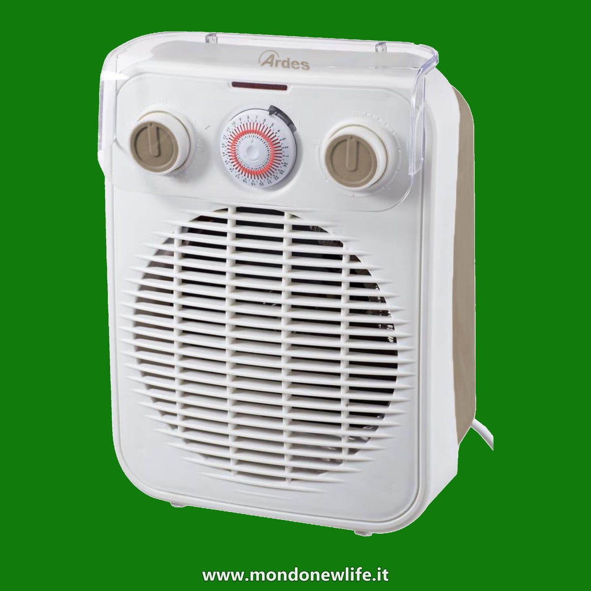 ARDES | AR4F10TI Termoventilatore a Filo CHRONOS, Stufetta Riscaldante 2 Potenze Eco/comfort, Termostato Temperatura Ambiente, Stufetta Scaldino Portatile con Timer 24H e Sicuro Contro I Liquidi
