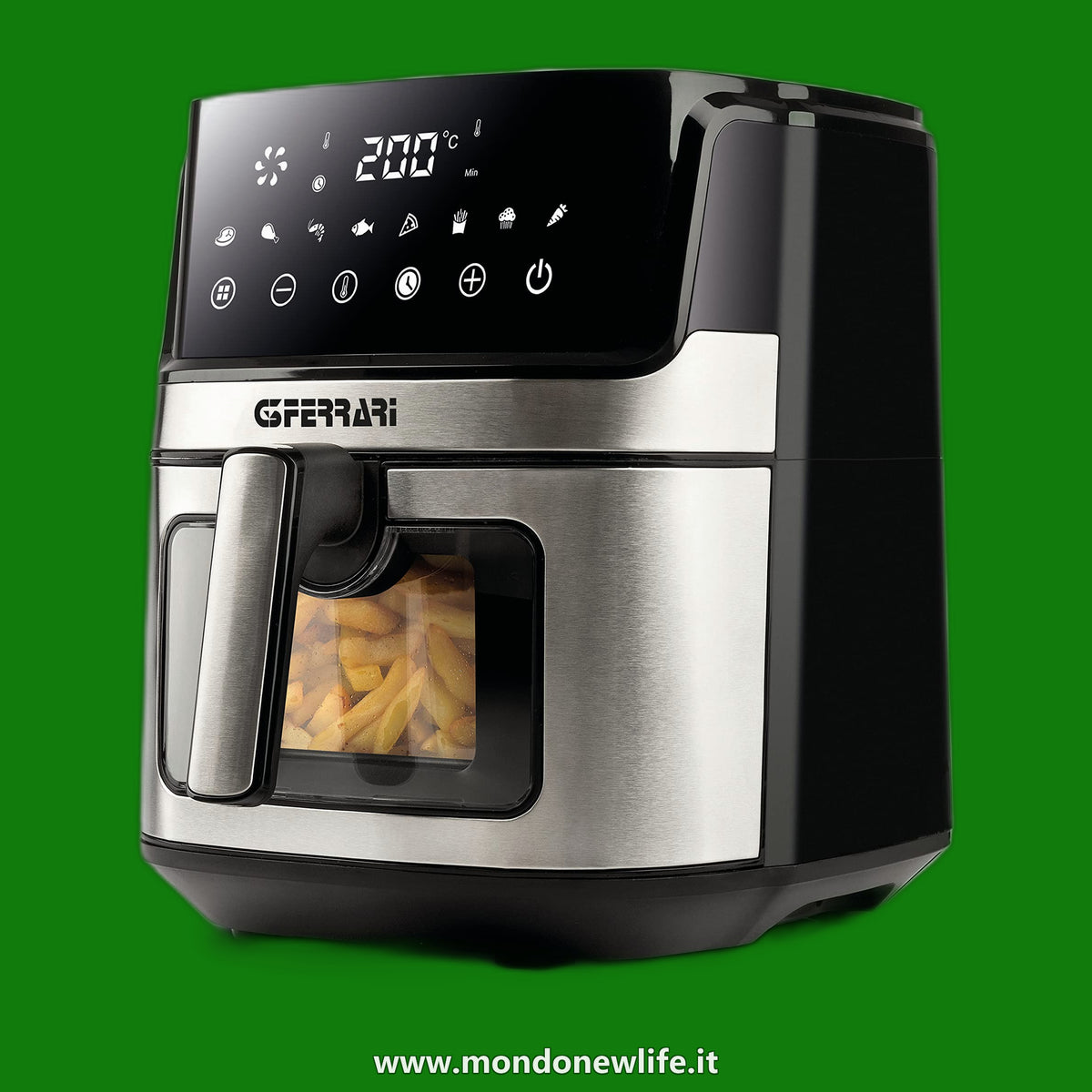G3 Ferrari G10167 Friggisano Visual Friggitrice ad Aria, 1700W, 6,5 Litri, 8 Programmi, Display Digitale, BPA/PFOA Safe, Timer, Luce interna, Ricettario incluso, Grigio Argento/Nero