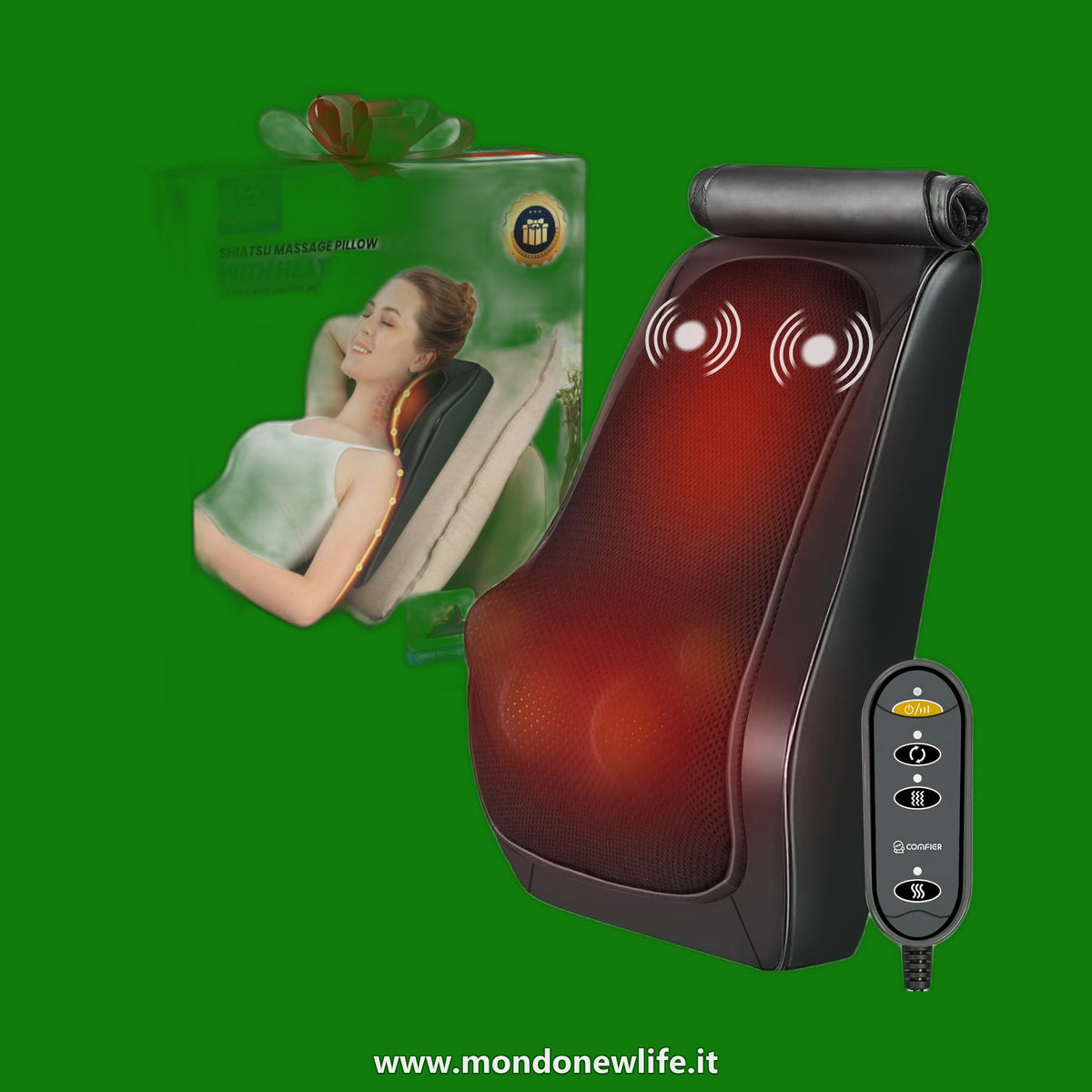 COMFIER Massaggiatore per schiena e collo con calore, cuspide massaggiante 3D con massaggio a vibrazione, massaggiatore shiatsu per collo e spalle, cuscino massaggiante, regali
